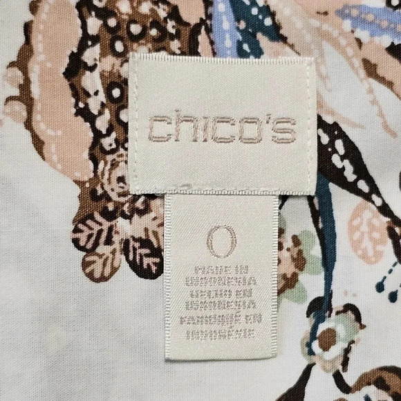Chico’s Small (0) Beige Blue Floral Lace-Up Blouse Boho Western Collared Top - Picture 5 of 8